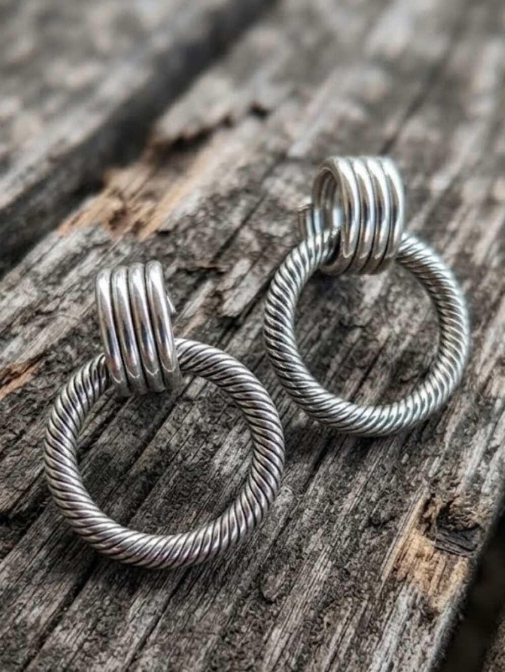 Sterling Silver Textured Hoop Earrings